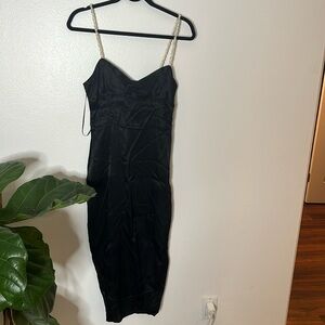 Zara Pearl Black Satin Dress